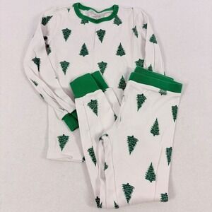 Crewcuts Christmas Tree Pajama Set Kids Size 8 White Green Holiday PJs Flaw